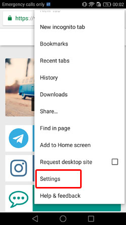منوی تنظیمات گوگل کروم